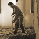 restauro, particolare del nuovo pavimentazione in cotto tipico fiorentino